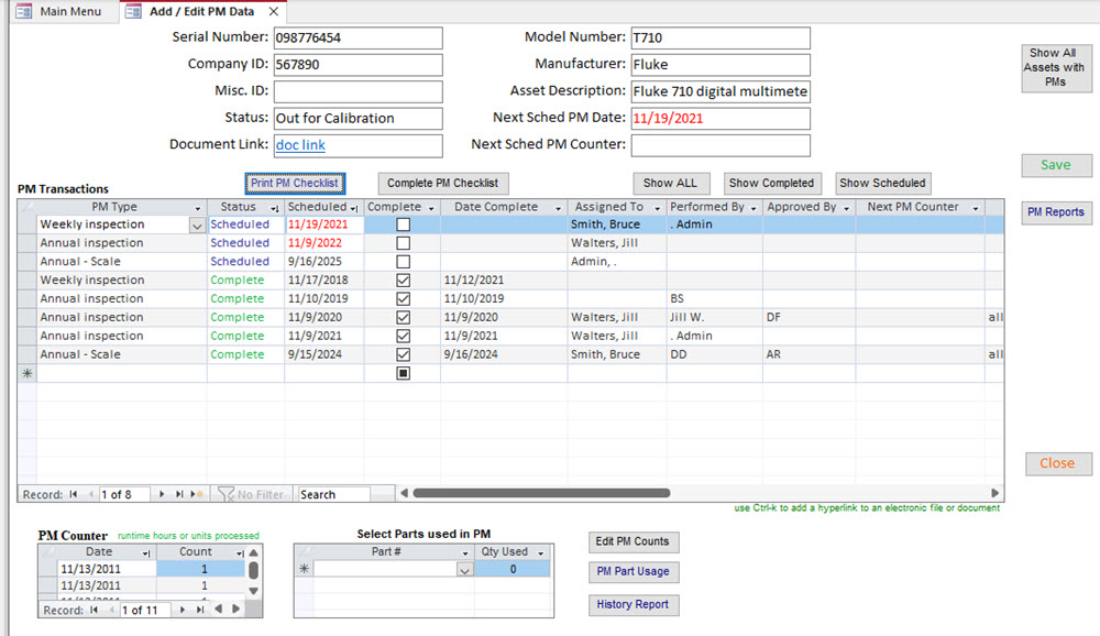 screenshot of Asset Tracking Database